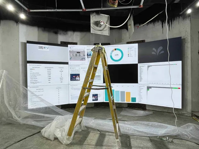 Curved multi-screen videowall being installed in a control room